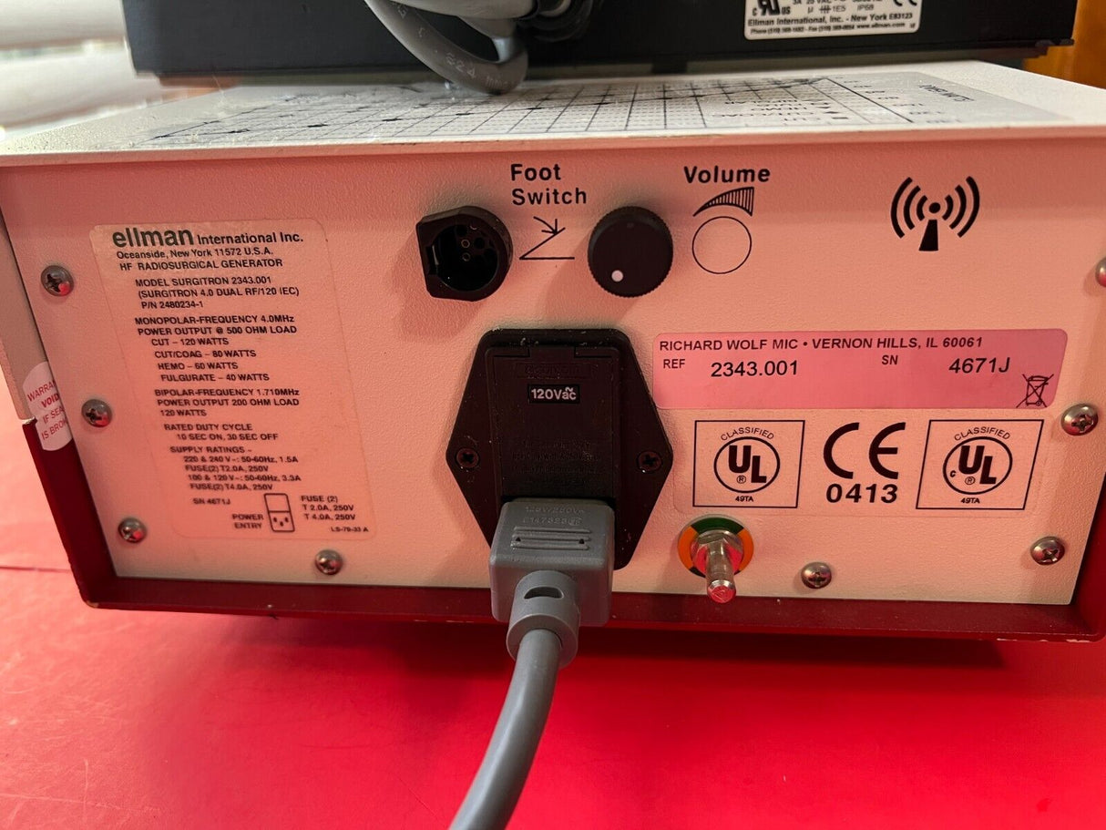 Richard Wolf Surgitron 4.0 HMz Dual RF 120 IEC Generator Ellman w/ Foot switch