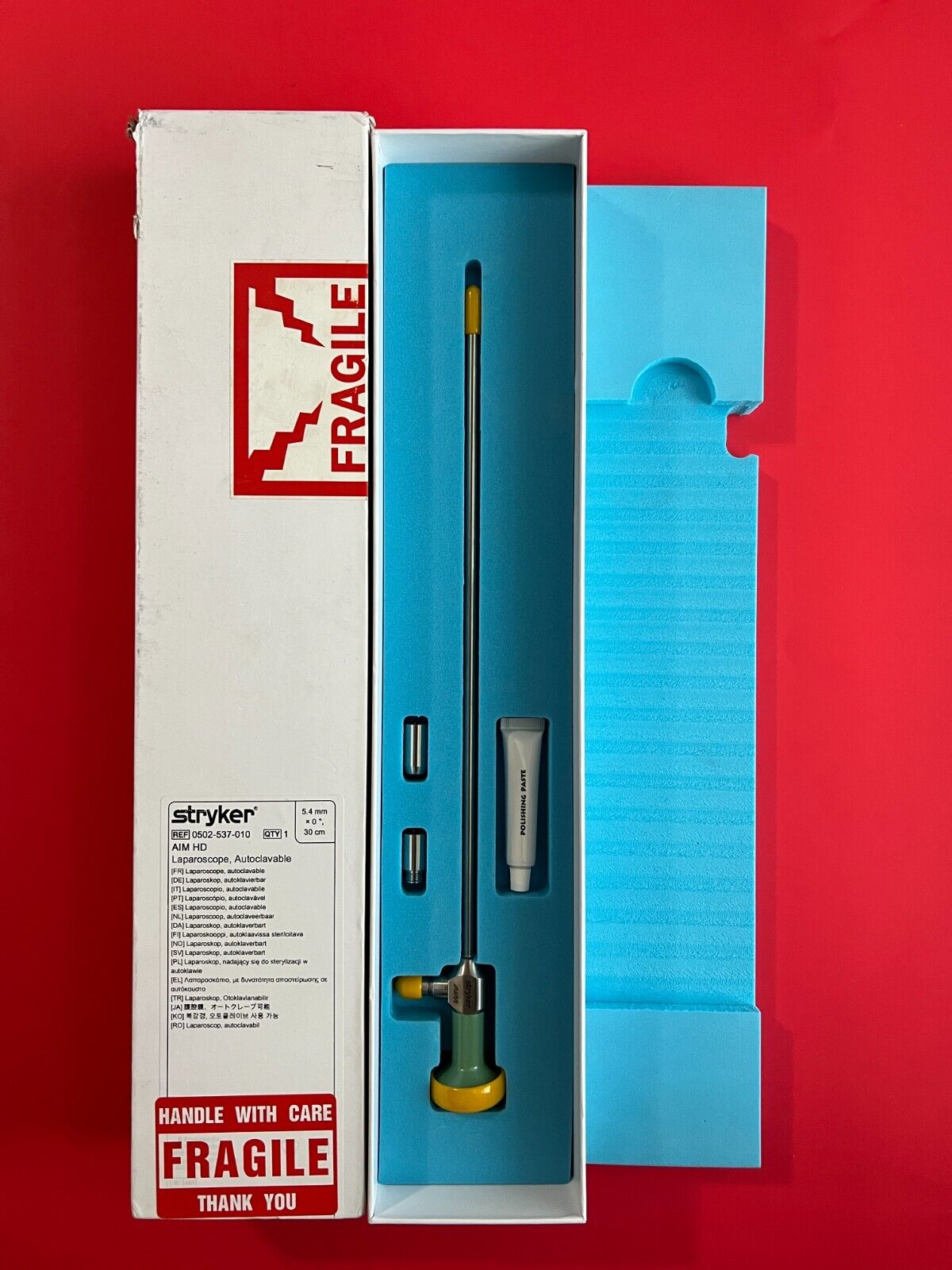 STRYKER 502-537-010 AIM LAPAROSCOPE, 5.4mm x 0°, 30cm AUTOCLAVABLE (NEW) Green