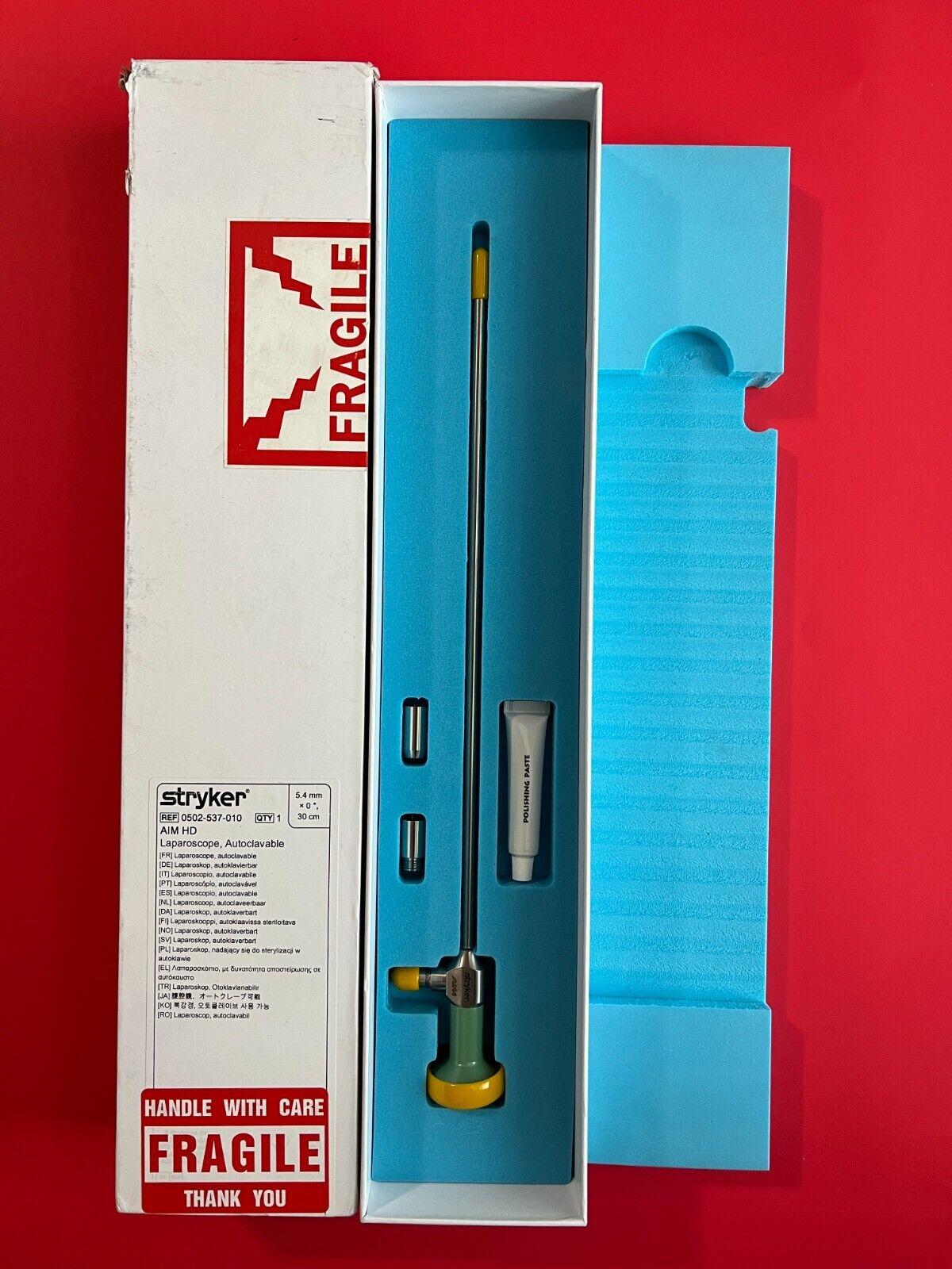 STRYKER 502-537-010 AIM LAPAROSCOPE, 5.4mm x 0°, 30cm AUTOCLAVABLE (NEW) Green