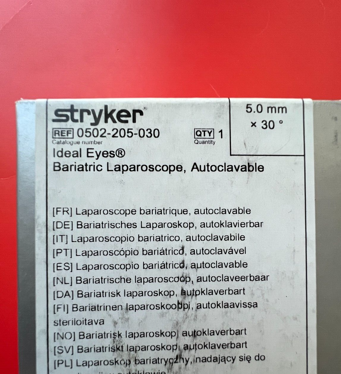 Stryker 502-205-030  IDEAL EYES™ HD Autoclavable Bariatric Scope 5mm, 30º, 45cm